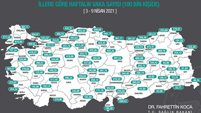 İllere göre vaka haritası: Kırklareli, İstanbul ve Çanakkale zirvede