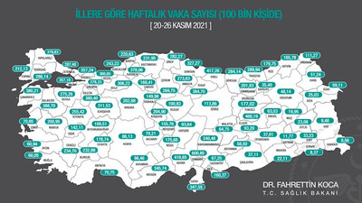 Bakan Koca, 20-26 Kasım insidans haritasını paylaştı