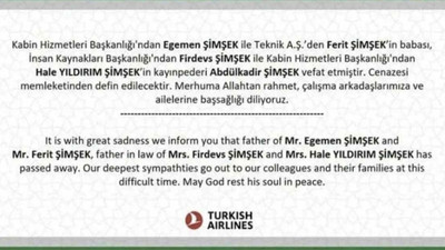 THY'deki aile kadrolaşması cenaze ilanıyla ortaya çıktı: Şimşek Airlines