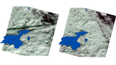Ocak ayı uydu görüntüsü: Van Gölü havzası kuruyor