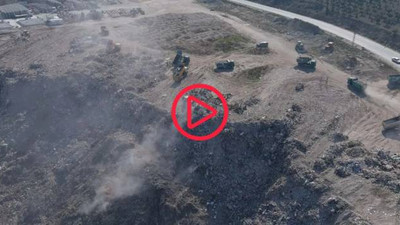 Deprem bölgesinde enkaz döküm sahası havadan görüntülendi