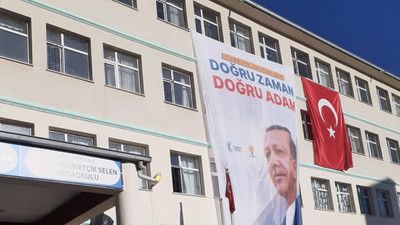 Van'da okula AKP'nin seçim pankartı asıldı, Eğitim Sen tepki gösterdi