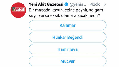 Yanıt 'rakı' çıkınca anketi kaldırdı