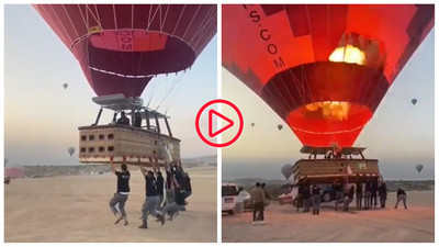 Kapadokya'da sıcak hava balonu, otomobile çarptı