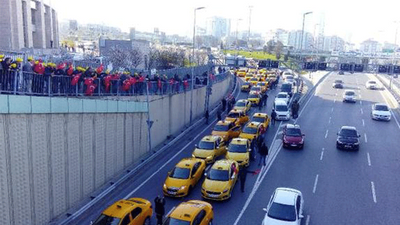 Taksicilerden adliye önünde UBER eylemi