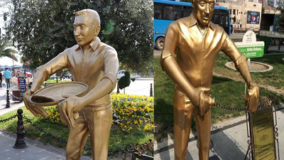 Künefeci adam heykelinin tepsisi çalındı