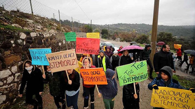 Urla'da taş ocağına karşı eylem