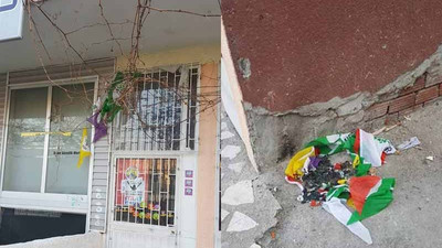 HDP ilçe binasına asılı bayraklar yakıldı