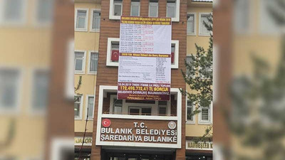 Kayyımın bıraktığı borcun yazılı olduğu pankart polis tarafından indirildi