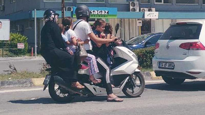 Tehlikeli yolculuk: Motosiklete 6 kişi bindiler