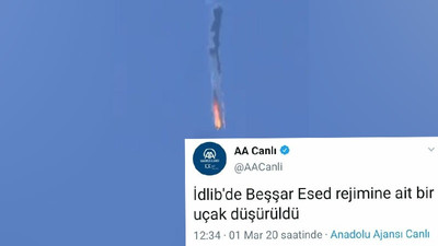 AA 'İdlib'de Esad rejimine ait uçak düşürüldü' haberini geri çekti