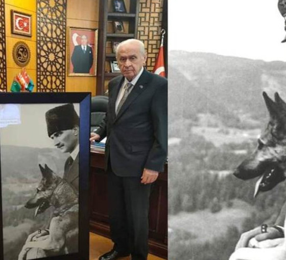 MHP’li başkan, Bahçeli’ye Hitler’in Atatürk montajlı fotoğrafını hediye etti