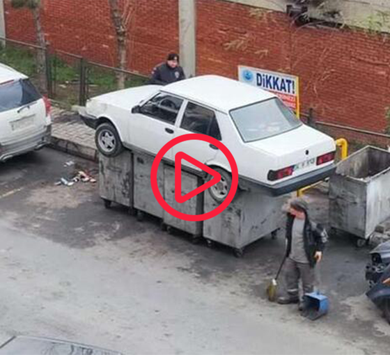 İş yerinin önünü kapatan otomobili çöpe attılar