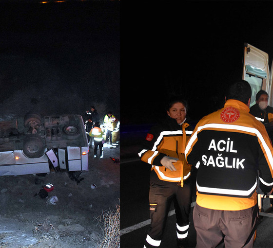 Deprem bölgesinden dönen ekibi taşıyan midibüs devrildi: 13 yaralı