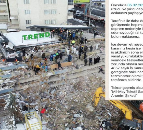 Malatya'da işe gidemeyen depremzede tekstil işçilerine tazminatsız işten atma mesajı