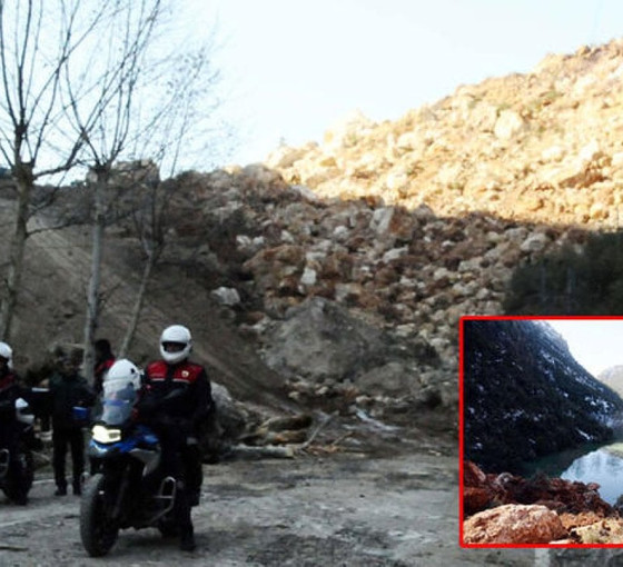 İslahiye'de iki tepenin arasına düşen kayalar doğal göl oluşturdu