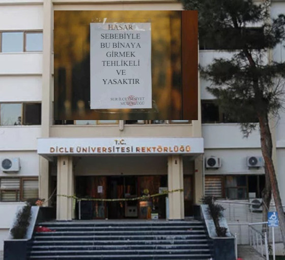Hasar gören Dicle Üniversitesi rektörlük binası boşaltıldı