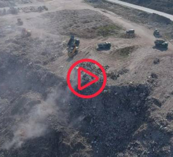 Deprem bölgesinde enkaz döküm sahası havadan görüntülendi