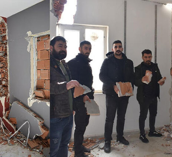 Batman'da depremde hasar gören binanın kolonlarından demir yerine tuğla çıktı