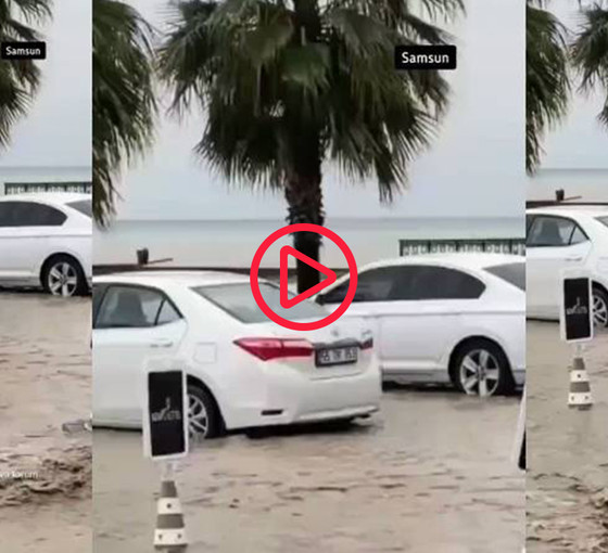 Yağış sonrası Samsun'da deniz ve kara birleşti