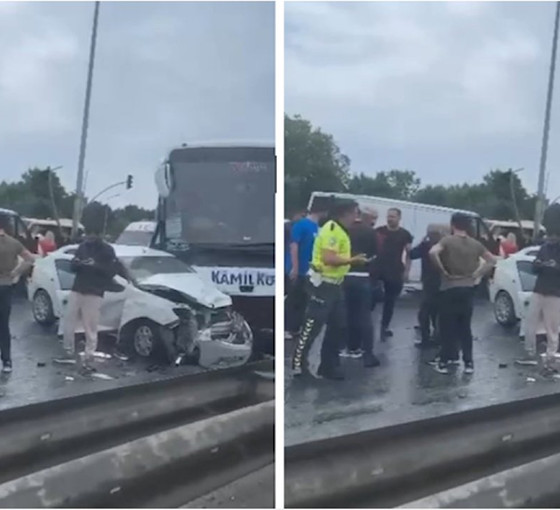 Arnavutköy’de karşı şeride geçen otobüs çok sayıda araca çarptı
