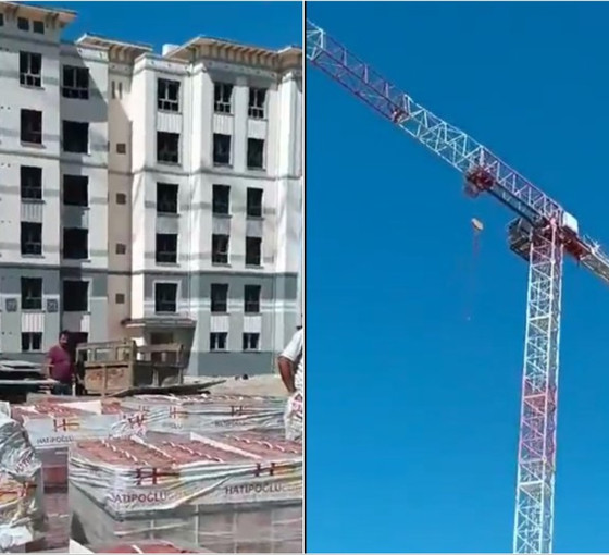 Esenler'de TOKİ'nin aylardır ücret ödemediği işçiler vince çıktı