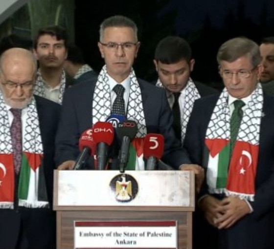 Davutoğlu ve Karamollaoğlu Filistin Büyükelçisi'ni ziyaret etti