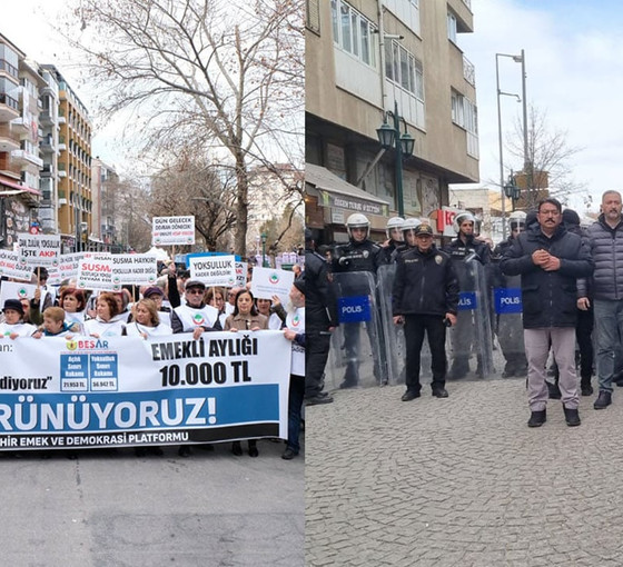 Emekli protestosuna polis engeli: AKP il binasına yürümelerine izin verilmedi