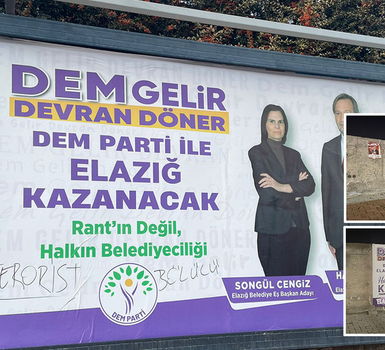 Elazığ'da DEM Parti çalışmalarına saldırı: Bilbordlara yazılama yapıldı, afiş ve pankartlar kaldırıldı