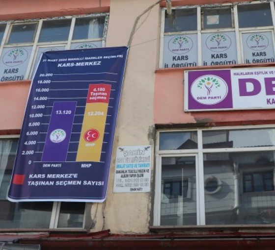 Taşıma seçmene dikkat çekmek için gerçek sonuçları il binasına astılar