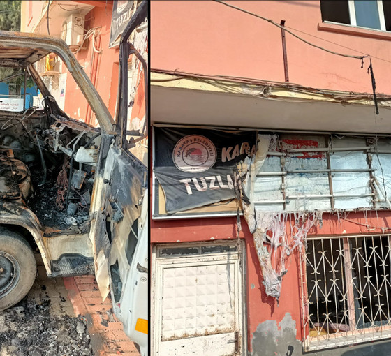 CHP'li Karataş Belediyesi'nin iki aracı yakıldı, binası ateşe verilmek istendi