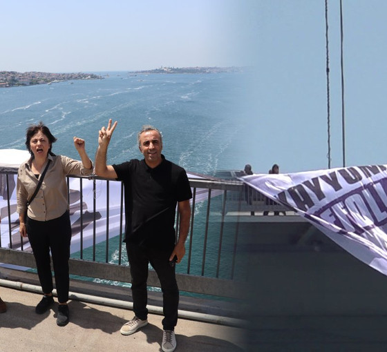 DEM Parti'den Boğaziçi Köprüsü'ne 'Kayyım defol' pankartı
