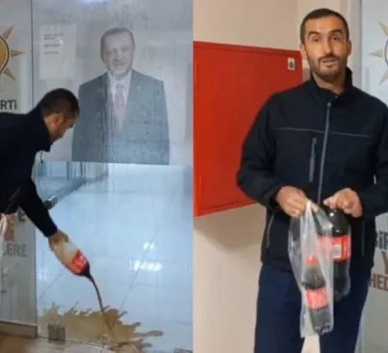 AKP ilçe binasının önüne kola döktü, hakkında 'Cumhurbaşkanı'na hakaret'ten dava açıldı