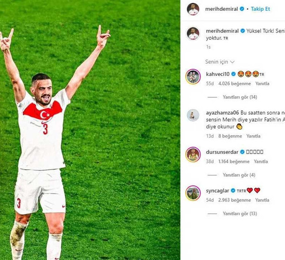 Soruşturma açılan Merih Demiral bozkurtlu fotoğrafını paylaştı, 'Yüksel Türk' yazdı