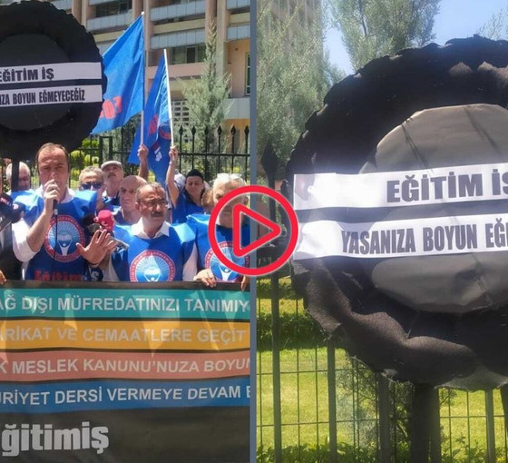 Eğitim-İş’ten MEB önünde siyah çelenkli protesto: 'Yasanıza boyun eğmeyeceğiz'
