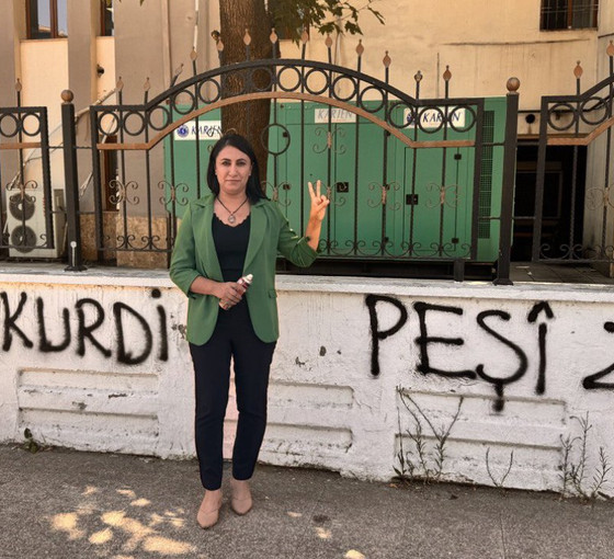 DEM Partili Oduncu'dan valilik duvarına Kürtçe yazılama: 'Pêşî Kurdî pêşî ziman'