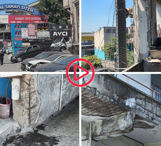 Zeytinburnu'ndaki oto sanayi sitelerinde kolon ve kirişler çatladı, paslı demirler ortaya çıktı