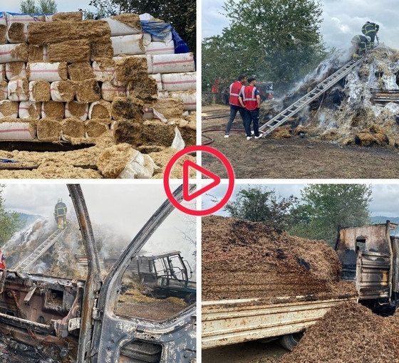 Ordu'da mandırada yangın: 100 ton saman, kamyon ve iki zirai tarım aracı yandı