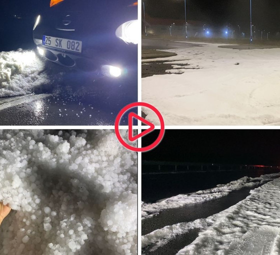 Ardahan'da şiddetli dolu: Karayolunu beyaz örtü kapladı