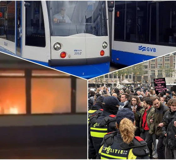 İsrail takımıyla maçtan beri şiddet ve protestolarla sarsılan Amsterdam'da tramvay ateşe verildi