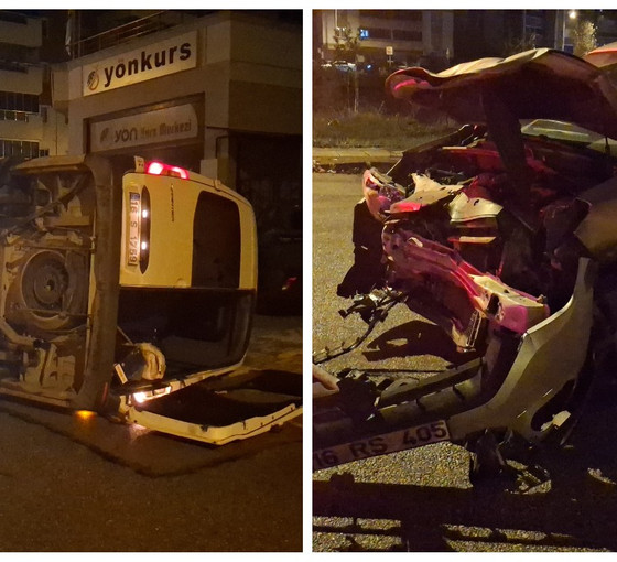 Bursa'da, otomobil ile çarpışan işçi servisi devrildi: Sekiz yaralı