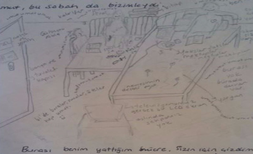 'Burası benim hücrem, sizin için çizdim'