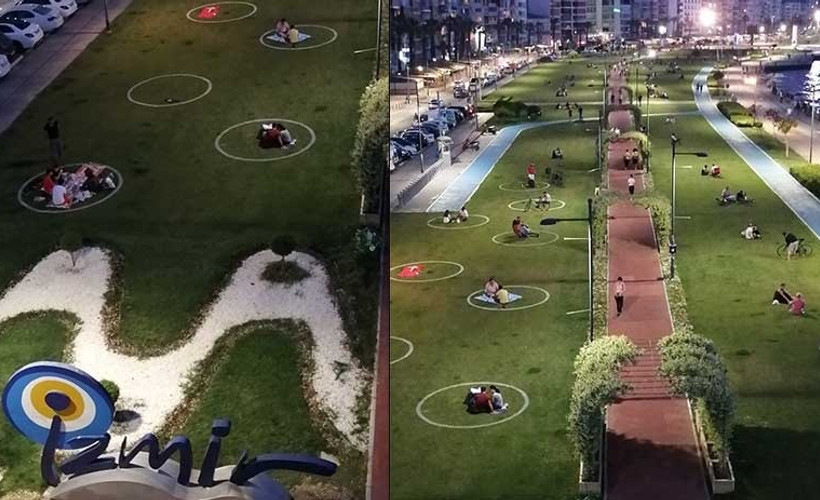 İzmir'de fiziki mesafe uygulaması: 'Ya dışındasındır çemberin, ya da içinde yer alacaksın'