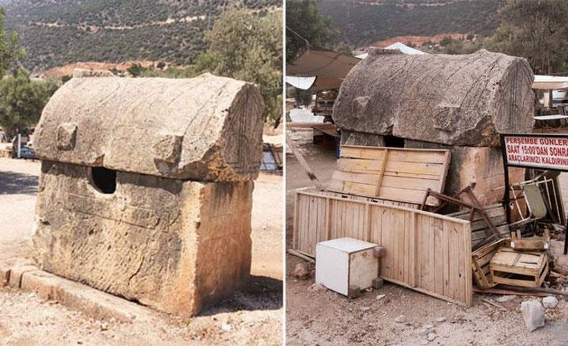 Koruma altındaki Likya anıt mezarını çöplüğe çevirdiler