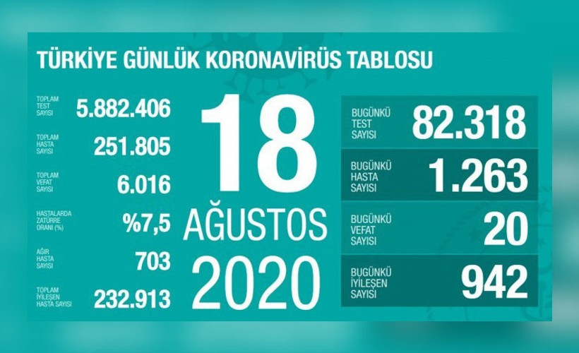 Türkiye'nin Coronavirus tablosu: Bin 263 yeni vaka tespit edildi