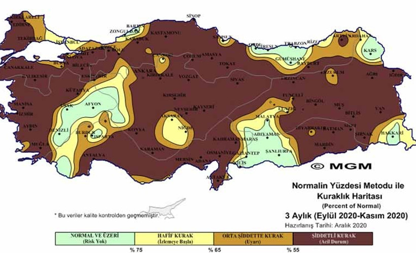 Türkiye'nin son 3 aylık meteorolojik haritasında 'olağanüstü ve çok şiddetli' kuraklık görüntüsü
