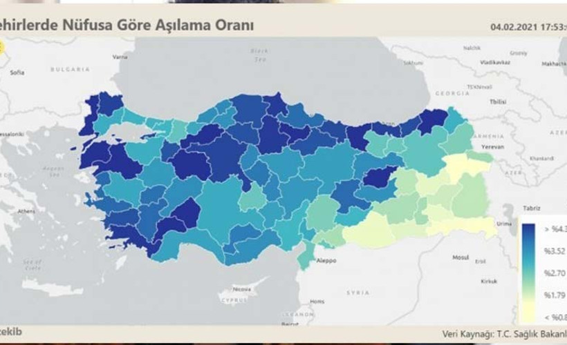 Nüfusa oranla en az aşılama Kürt illerinde
