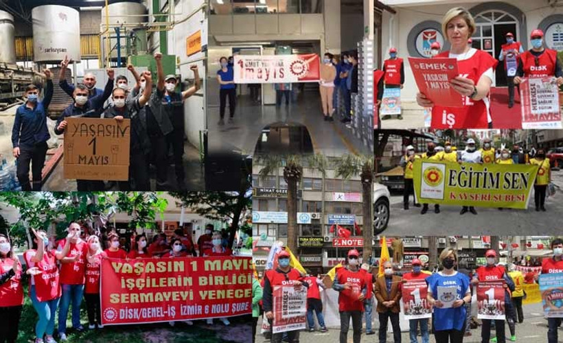 İşçiler 'tam kapanma' yasaklarında ülkenin dört bir yanında işyerlerinden seslendi: Yaşasın 1 Mayıs