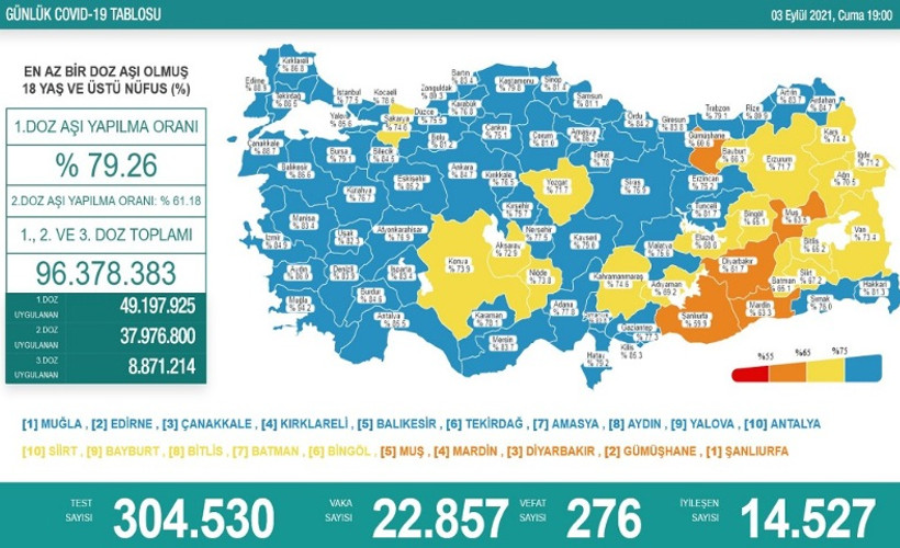 Günlük koronavirüs tablosu açıklandı: 276 kişi yaşamını yitirdi