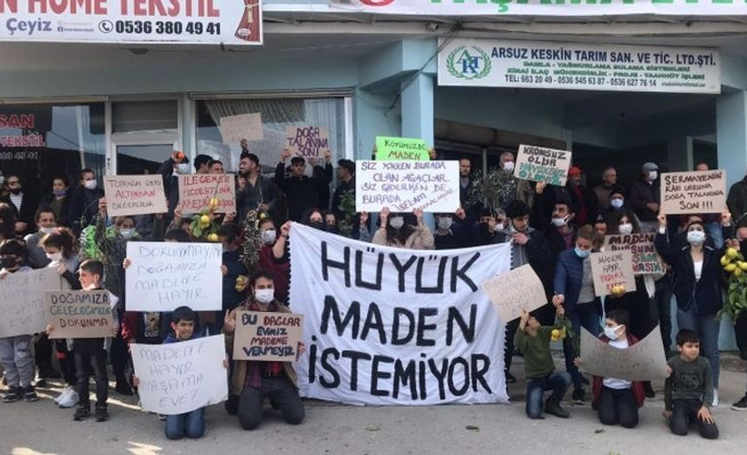 Hatay'da halk tarım arazilerini ve içme su kaynaklarını yok edecek madene karşı ayakta